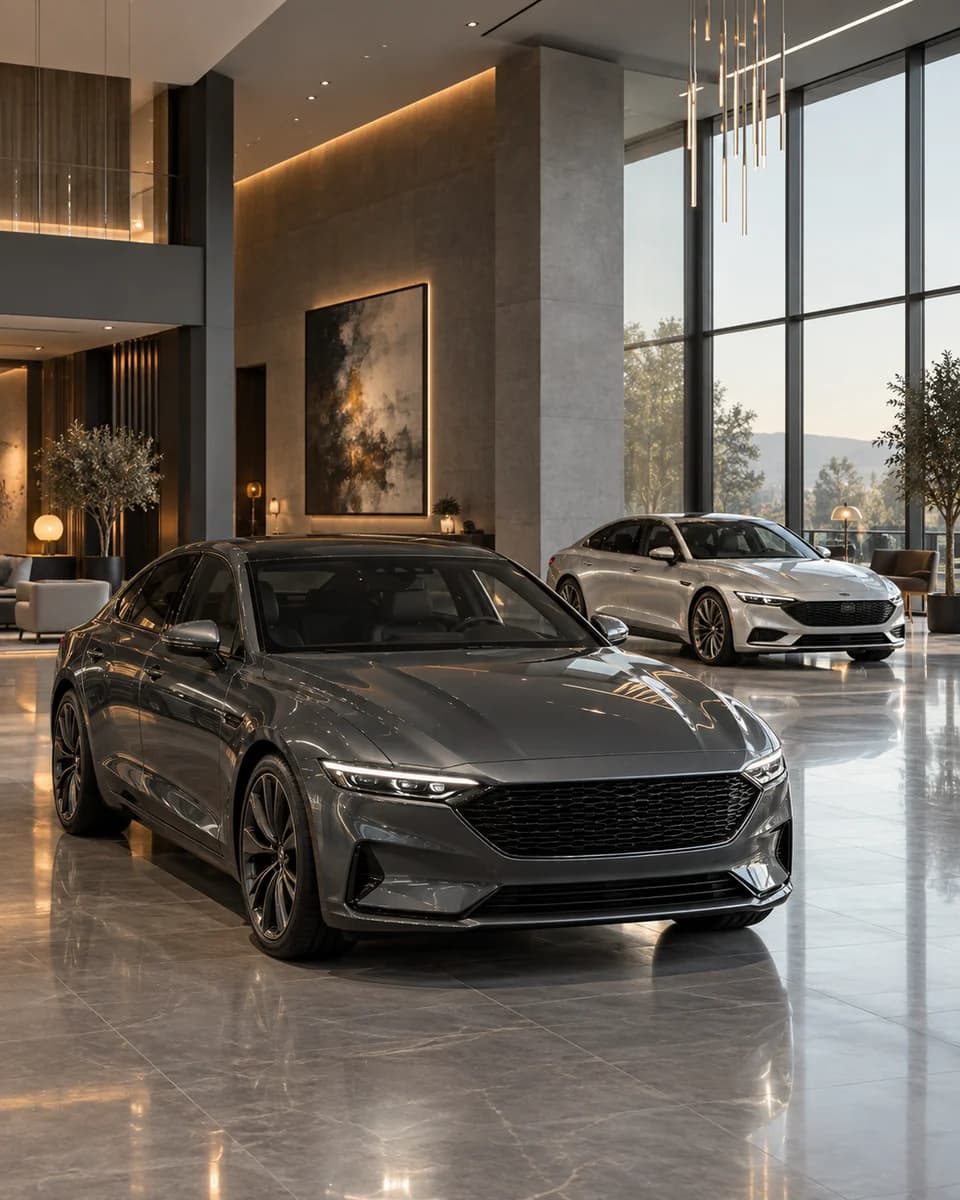Vehículos elegantes en un showroom contemporáneo